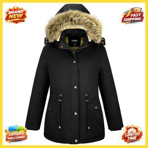 Plus Size Winter Coat Sherpa Lined Detachable Hood Warm Windbreaker 1X-5X